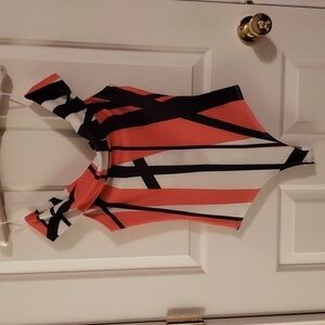 𝅺A. Calin by Flying Tomato Coral and Black Off Shoulder Bodysuit